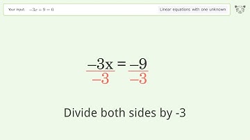 Solve -3x+9=0: Linear Equation Video Solution | Tiger Algebra
