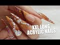 Long Acrylic Nails | Colour block | Pre Pinched Tips | Bronze snowflakes | Glitter Planet