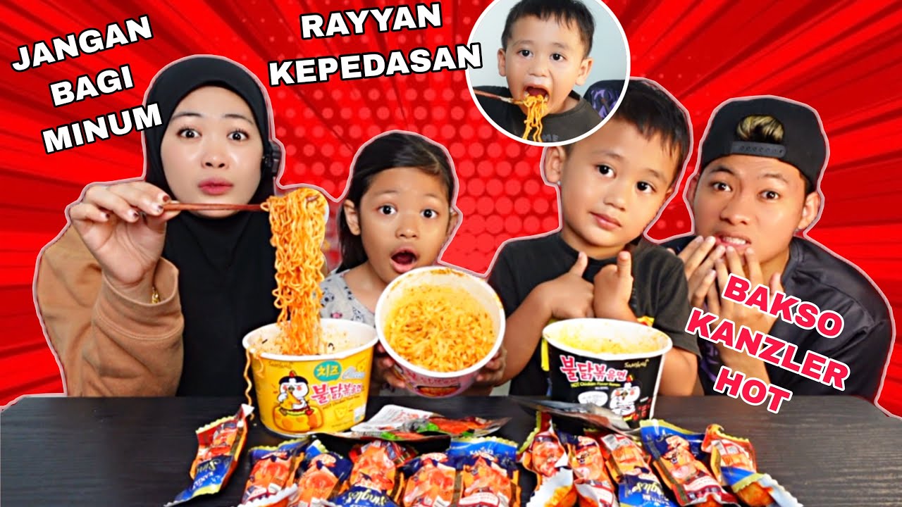 JANGAN BAGI CACA DAN RAYYAN MINUM AIR MAKAN SAMYANG 😱‼️