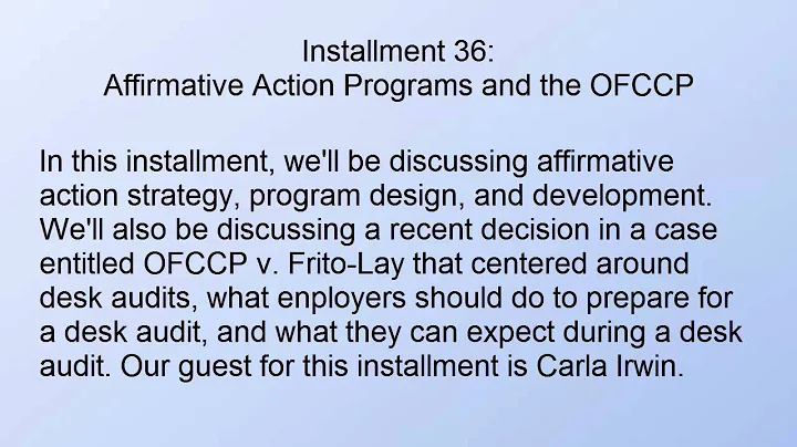 OFCCP v. Frito Lay and Affirmative Action Programs