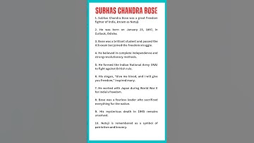 10 lines about Subhas Chandra Bose | Essay on Netaji Subhas Chandra Bose in English