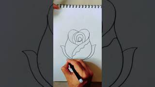 Easy Drawing of a beautiful rose flower 🌹 using heart ❤️ / Simple and Easy drawing of Rose flower