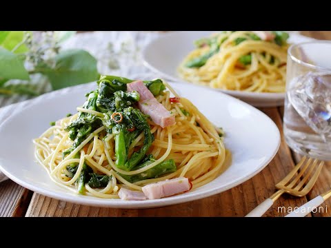 【菜の花とベーコンのバターしょうゆパスタ】ワンパンで簡単！食欲そそる春食材パスタ♪｜macaroni（マカロニ）