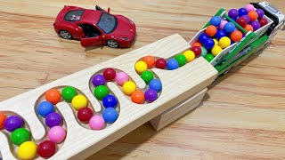 Marble Run Race ☆ HABA Slope & Retro Makita Truck, Garbage Truck Long Version #014