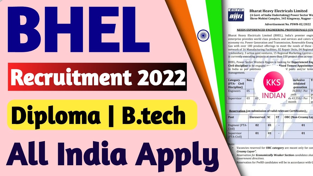 BHEL Recruitment 2022 | Diploma B.tech | All India Apply | Diploma In Civil Engineering Jobs 2022