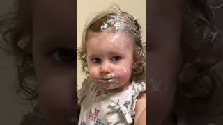 Little Girl Eats and Smears Food All Over Her Hair