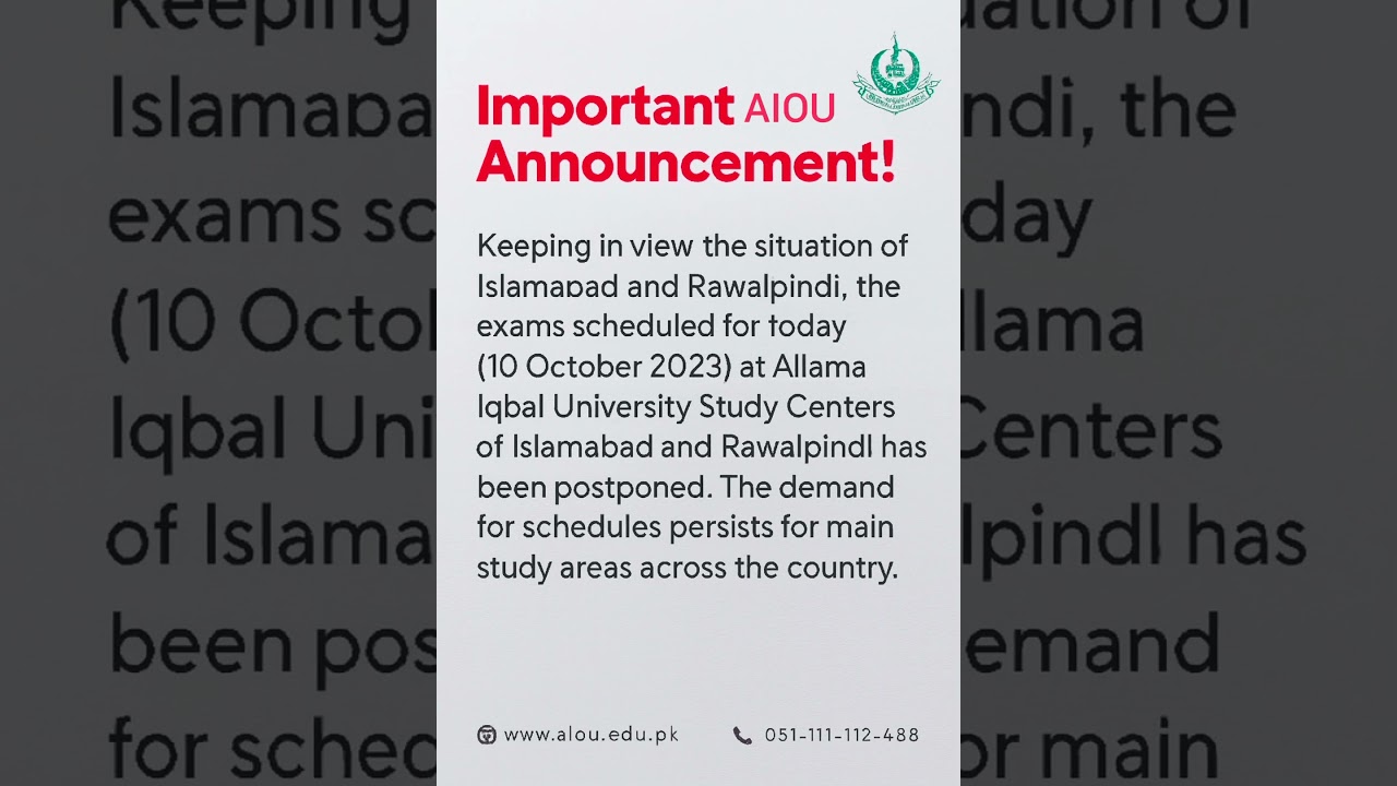 AIOU Exam Cancel 10 October 2026 | Original Notification 💯 