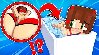 MAIZEN : JJ TINY PRANK JJ Sister in BATH in VILLAGE? - Minecraft Maizen Animation
