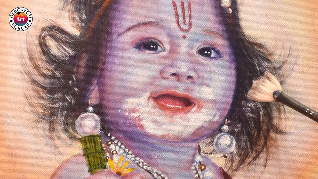 Bal Krishna Painting😊 Janmashtami Special | Acrylic on Canvas by Debojyoti Boruah