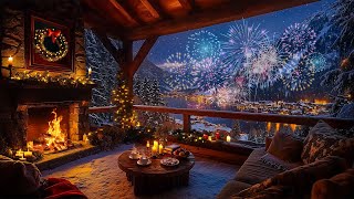Cozy Cabin New Year’s Eve 🎆 Soothing Piano Jazz, Warm Fireplace Sounds & Fireworks for Relaxation screenshot 3