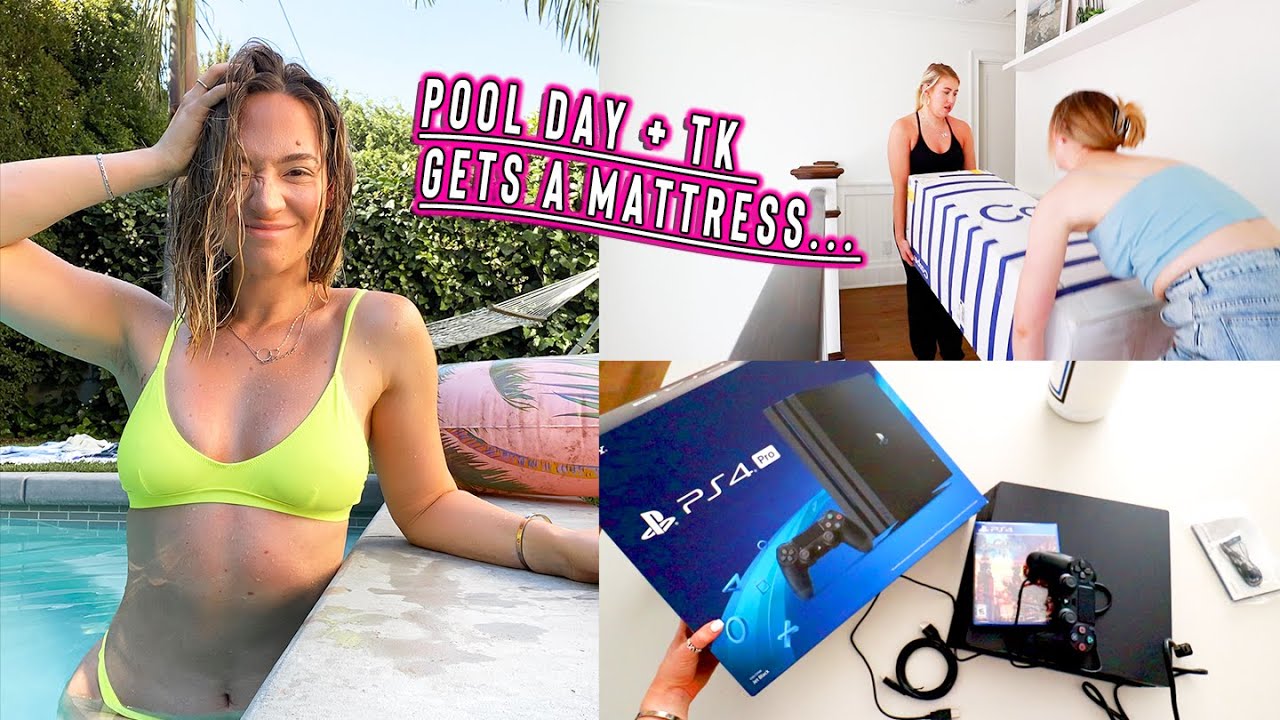 swimming in our pool + tk finally gets a mattress!!