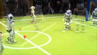 Robots playing Soccer for RoboCup. They may win Humans in World Cup within few Decades.