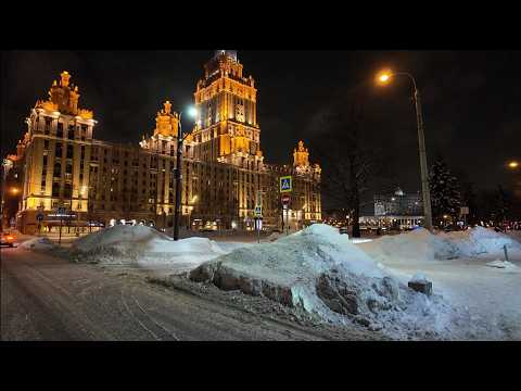 Night Walking after heavy Snowfall • Nocturnal Walk in Moscow - Peaceful Slow TV 4K ASMR