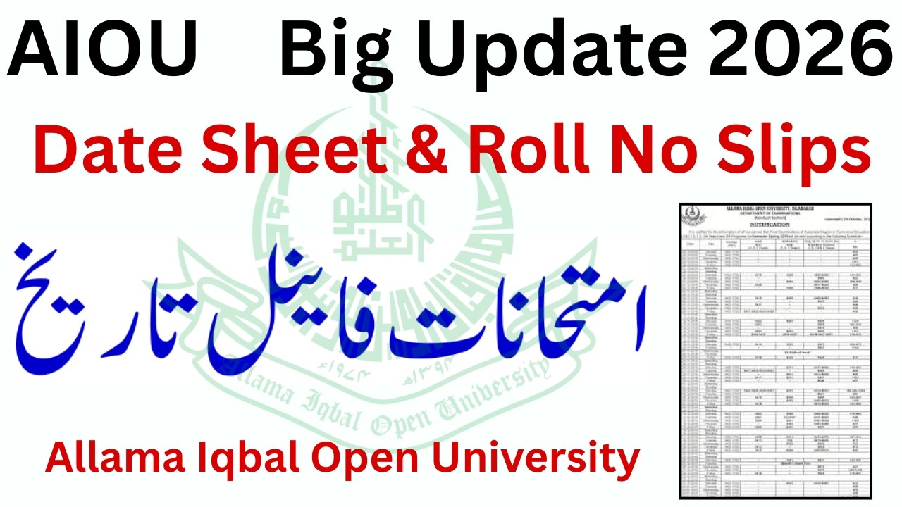 AIOU Exams 2026 Final Date Sheet | AIOU Exams 2026 Notification | AIOU Roll No Slips 2026 | The AIOU