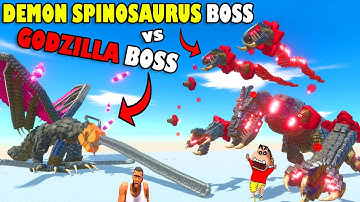 DEMON SPINOSAURUS HELL BOSS vs GODZILLA BOSS SHINCHAN and CHOP in ANIMAL REVOLT BATTLE SIMULATOR