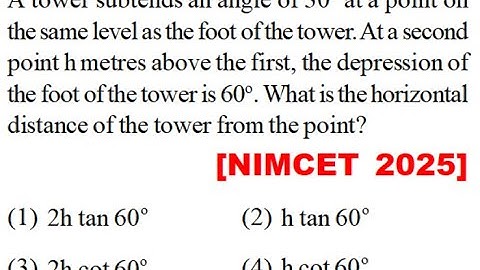 A tower subtends an angle of 30o at a point on the same level as the foot of the tower.