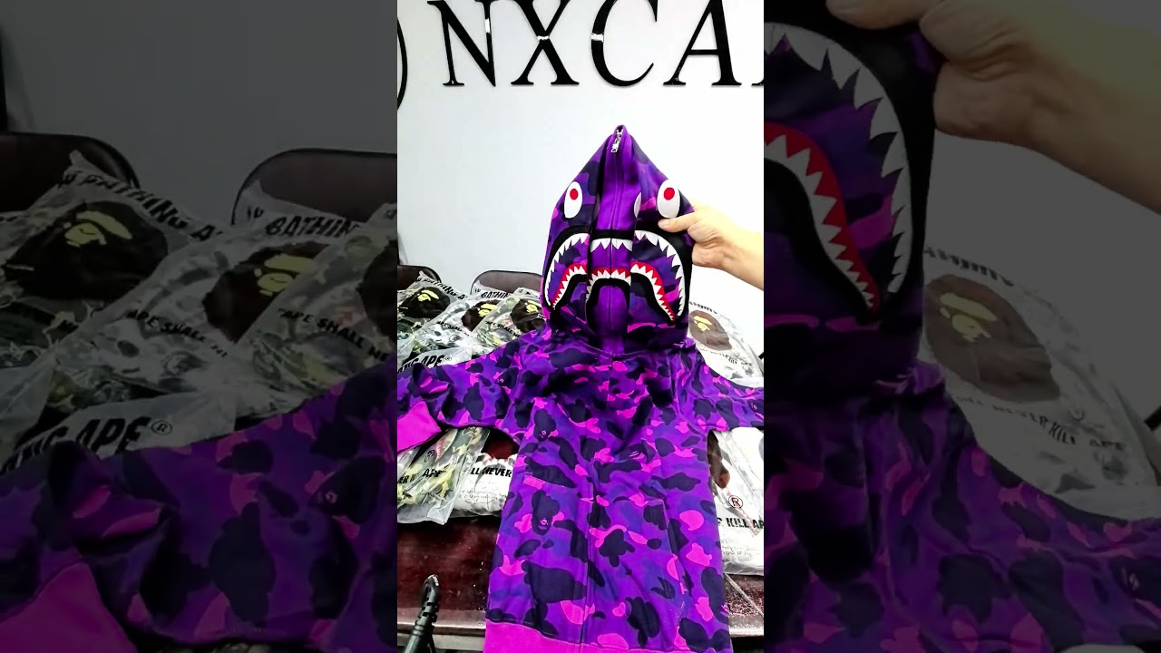 Bape Shark Hoodie Double Hood Purple Camo 