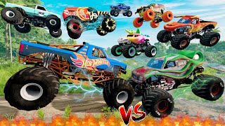 Monster Jam VS Hot Wheels INSANE Monster Truck Mud Battle | BeamNG Drive - Grave Digger