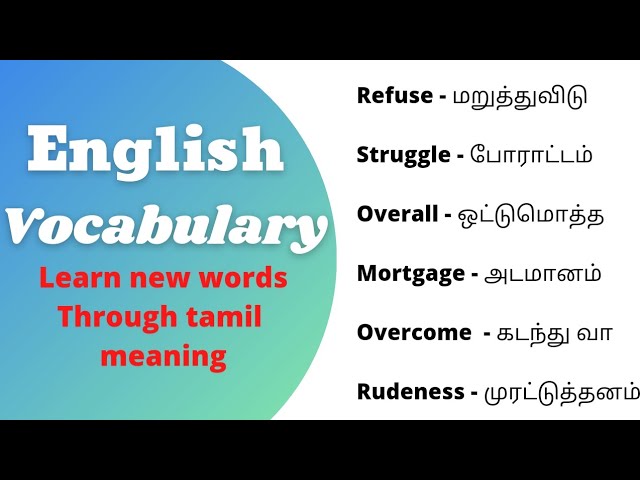 Learn English vocabulary with Tamil meaning