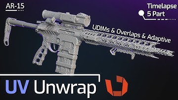 5 — UV Unwrapping in Rizom | UDIMs & Overlaps | Full Pipeline Timelapse — AR-15 Game-ready model