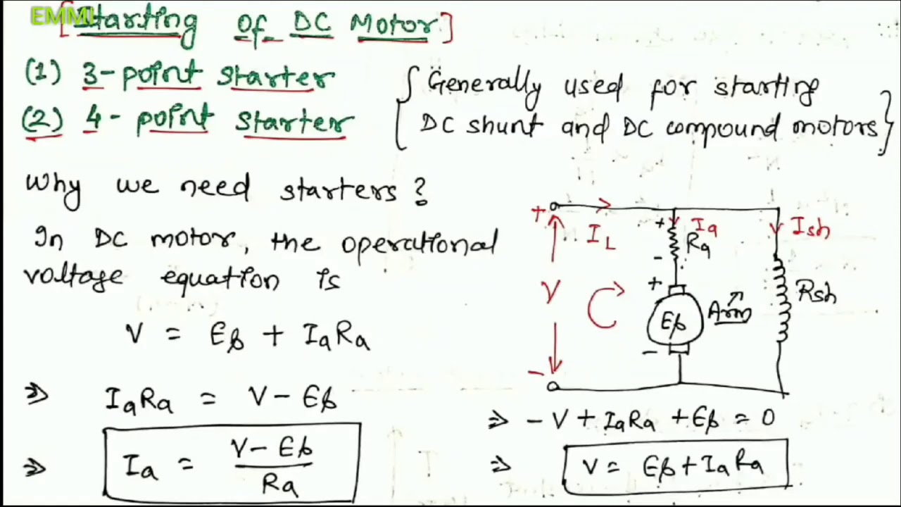UEP Lecture 7 | Starting of dc motor | 3 point method | 4 point method ...