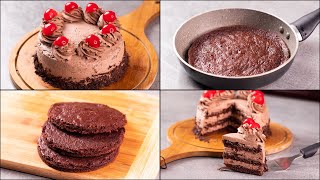 CHOCOLATE CAKE IN FRY PAN | EGGLESS & WITHOUT OVEN | EASY CHOCOLATE BIRTHDAY CAKE RECIPE | N'Oven
