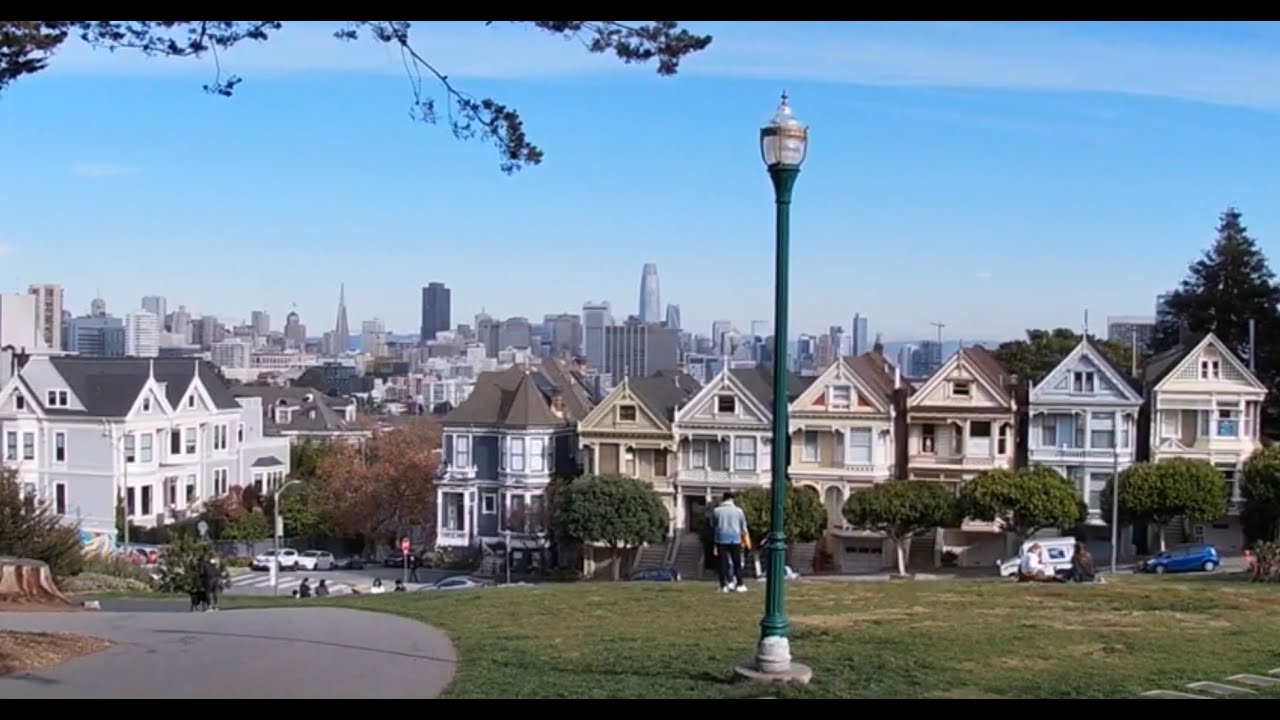 San Francisco Walking Tour Alamo Square Park aka Postcard Row with the Painted Ladies