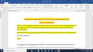 Listening and Speaking in ESL - Assignment Guide