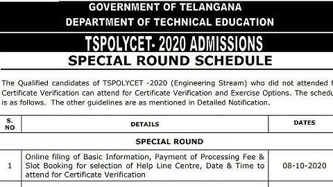 TS POLYCET 2020 Special Round Counselling Schedule | Certificates Verification