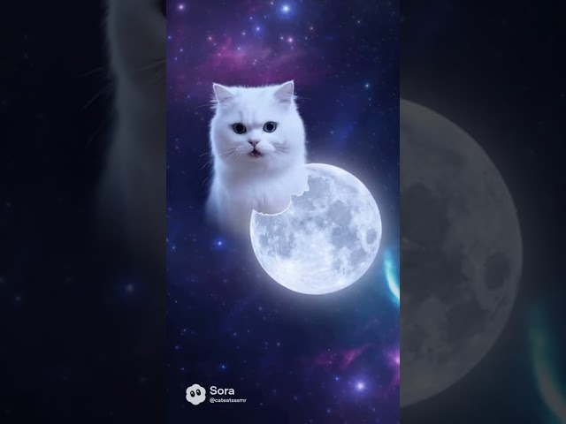【#ASMR】月をそっと食べる白猫🌙🐾 | White Cat Gently Eating the Moon #shorts #asmr