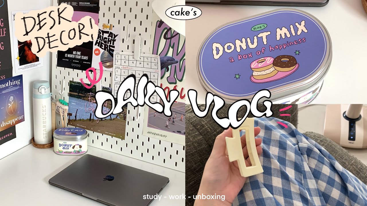 daily vlog 🍜 • study online class, desk decor, unboxing | เรียนออนไลน์ แกะพัสดุ แต่งโต๊ะทำงาน 🍘🍡