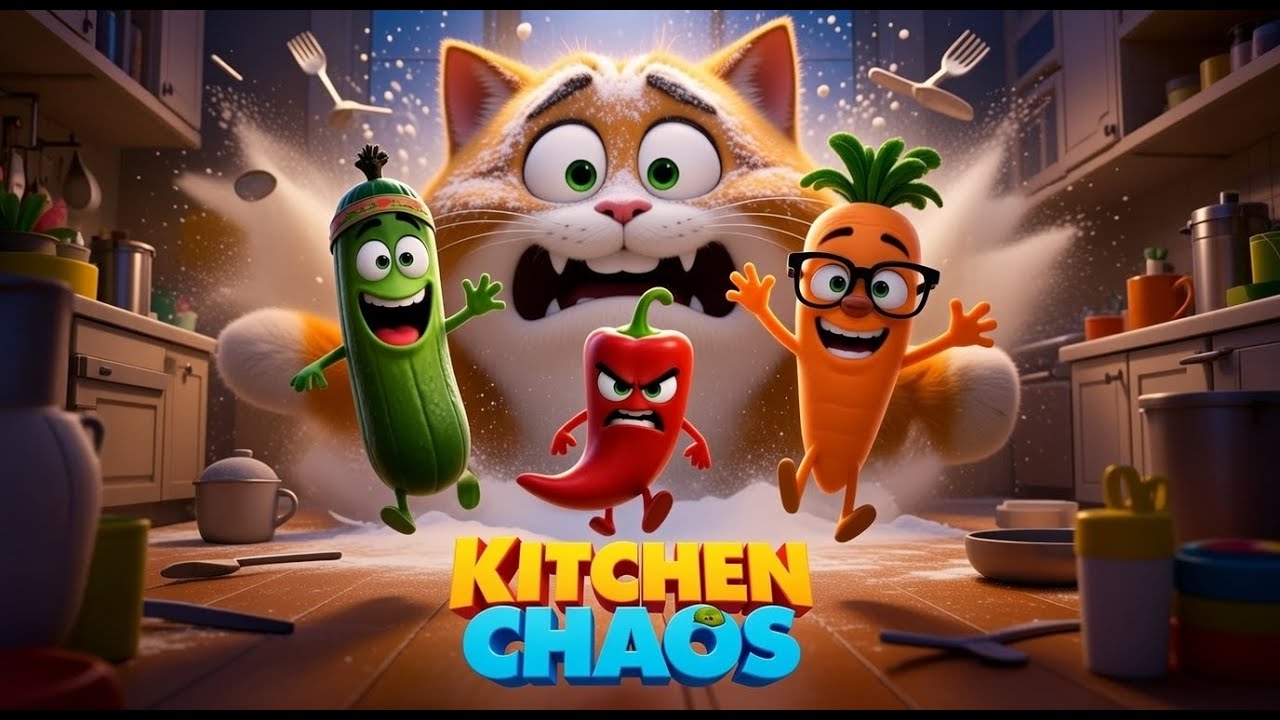 Food Fight! Tiny Veggies vs Hungry Cat for Pizza Slice