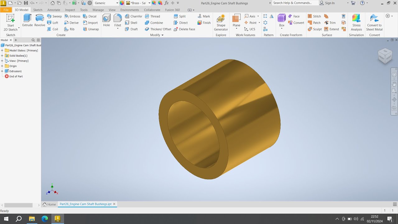 Inventor Tutorial V6 Engine : Camshaft Bushing [Part 26] - YouTube