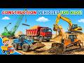 Learn 20 Construction Vehicles 🚛 | Excavator, Bulldozer, Crane | vehicle names in English