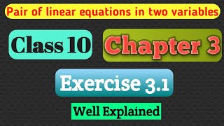 Exercise 3.1 || Pair of linear equations in two variables || Maths Class 10