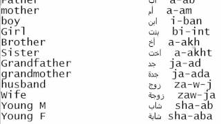 Father mother sester brother grandfather grandmother boy girl..... you
can learn arabic languege with yunarel