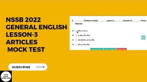 NSSB 2022 | General English | Lesson- 3 | Articles Mock Test