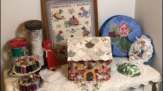 #thriftythursday antique lace, vintage sewing box and vintage linens for slow stitch #thrifthaul @createandcraftwithchristine