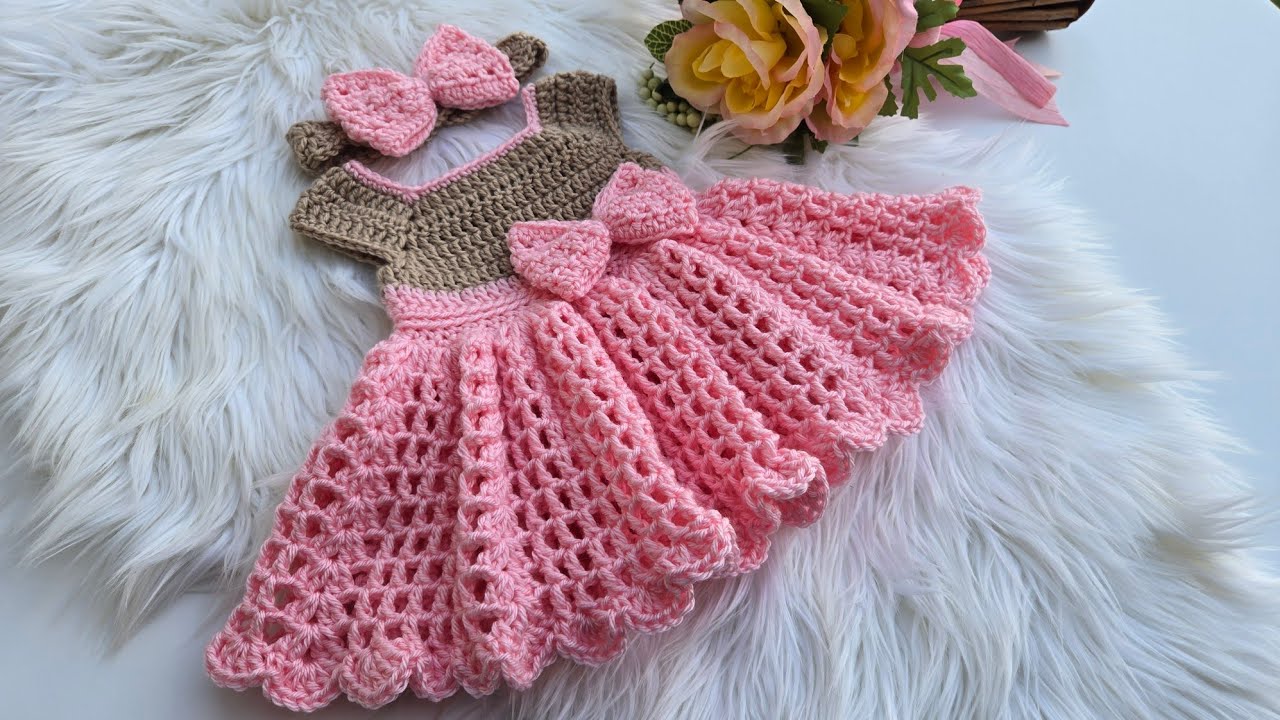 Урок по вязанию крючком детского платья для малышей 0-3 месяцев, научитесь вязать крючком, просто...