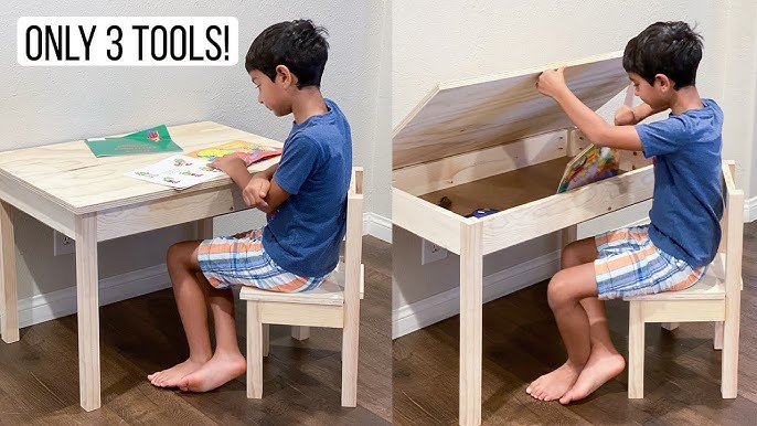 DIY Kids Desk with Storage and Chair Printable Plans - DIY Designs