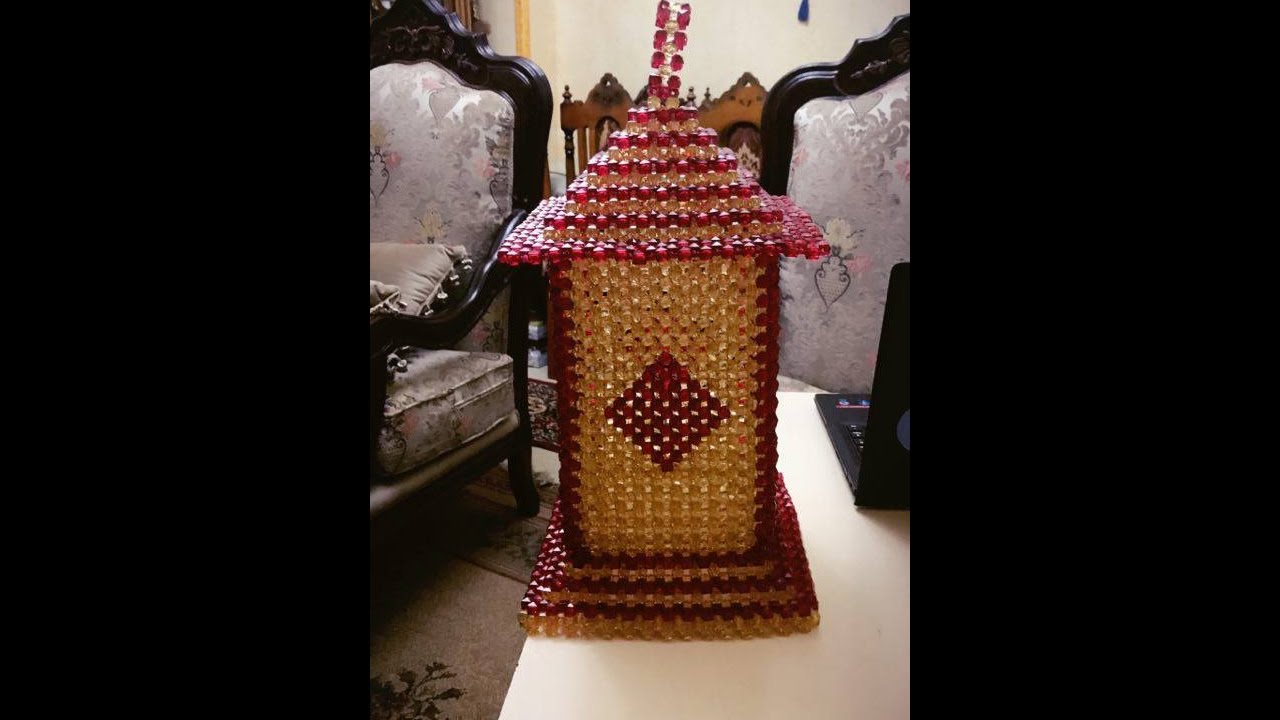 عمل فانوس علي شكل مربع بالخرز 1