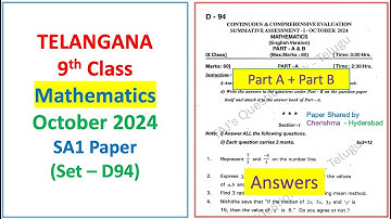 9th class SA1 Maths 2024 - 2025 exam question paper Mathematics with key Telangana TG TS Set D94