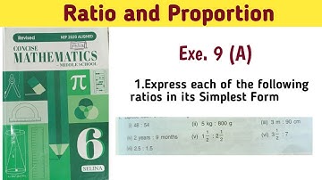 Ex. 9(A) | Q. 1 | Ratio And Proportion | Class -6 | Selina Concise mathematics | ICSE Maths 