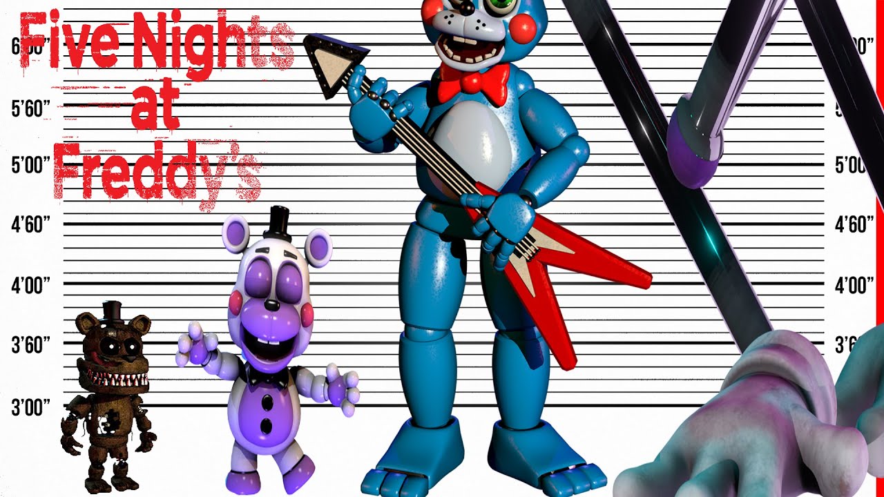 FNAF Security Breach Animatronics Size Comparison  Five Nights at Freddy's  Character Heights 