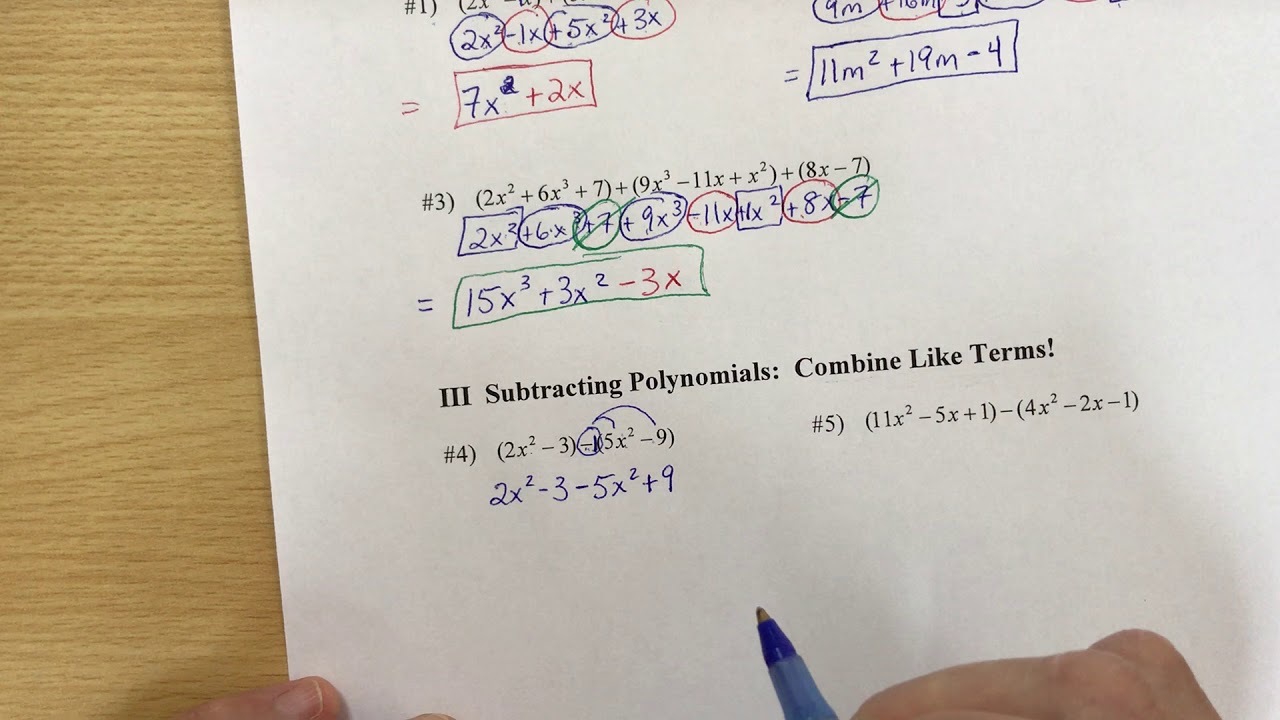 Algebra 1 Notes 8-1 Add, Subtract Polynomials - YouTube