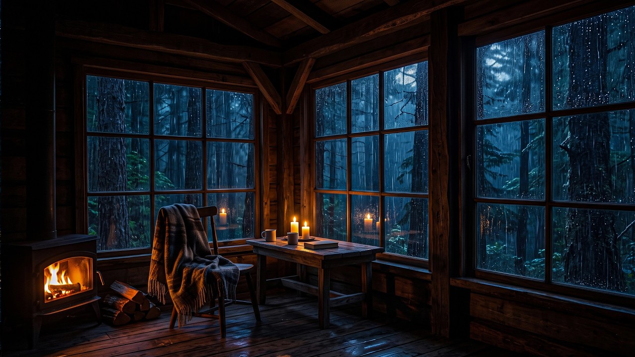 Rainy Night in a Cozy Cabin 🌧️ Rain Sounds for Deep Sleep, Relaxation ...