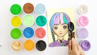 Coloring sand pictures of princess with braided hairstyle ASMR #coloring #tomautranhcat #asmr