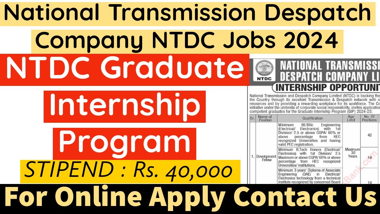 NTDC Graduate Paid Internship Program 2024 - National Transmission Despatch Company Internship