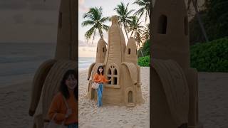 Banana-house built entirely from sand, detailed sand architecture with realistic textures