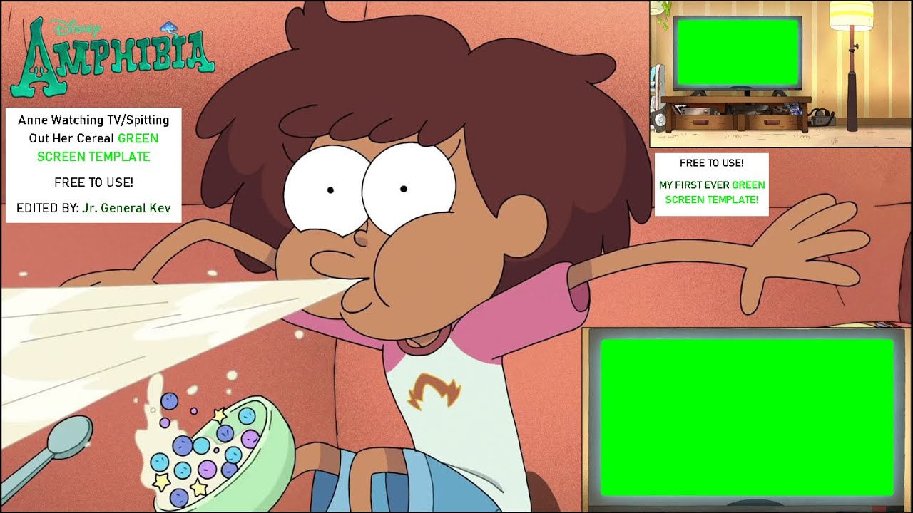 Amphibia - Anne Watching TV/Spitting Out Her Cereal GREEN SCREEN ...
